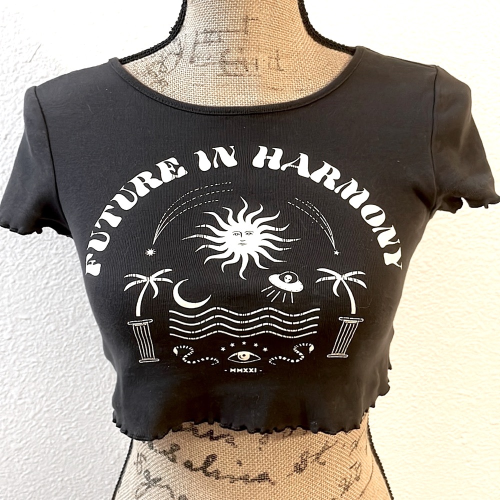 H&M Divided Gray “Future In Harmony” Crop Top